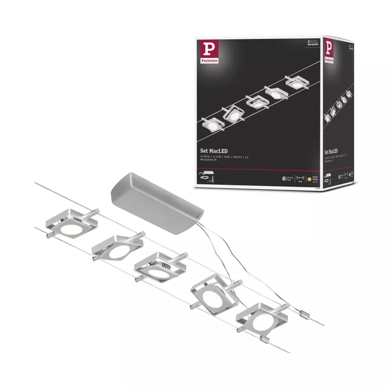 MacLED CorDuo LED -Kabelsystem-Basisset 5x250lm 5x4,5W 3000K 230/12V Mattchrom