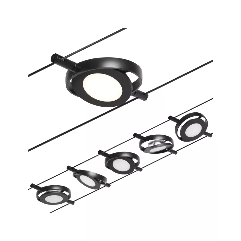 ,CorDuo Système sur câbles LED RoundMac Kit de base 5x200lm 5x4,,5W 3000K 230/12V Noir mat,,, PAULMANN 28 - Cimaise Tableau 