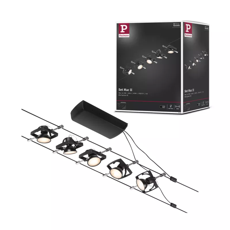 ,CorDuo Système sur câbles Mac II Kit de base GU5,,3 max. 5x10W 230/12V Noir mat,,,