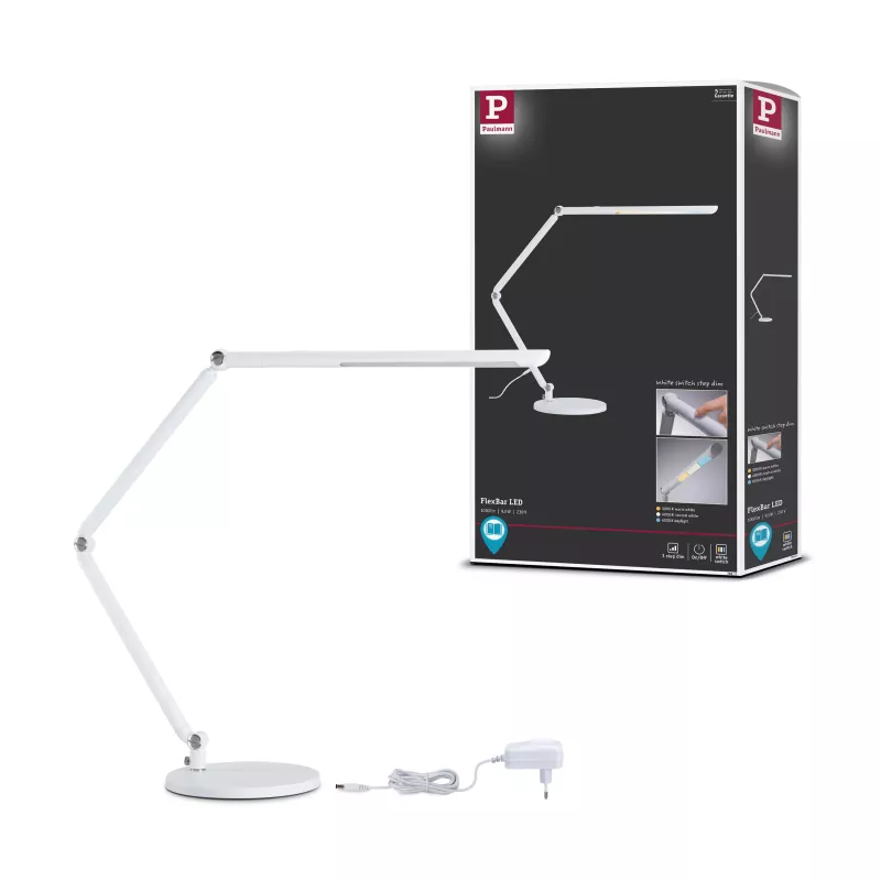 Lámpara de escritorio LED con atenuación de 3 pasos, barra flexible, interruptor blanco, 700 lm, 9,5 W. PAULMANN 71 - Cimaise Ta