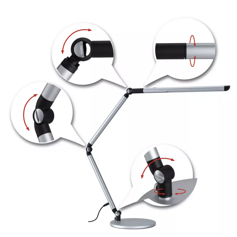 LED Schreibtischlampe mit 3-stufiger Dimmfunktion, FlexBar, weißem Schalter, 700 lm, 9,5 W, Silber