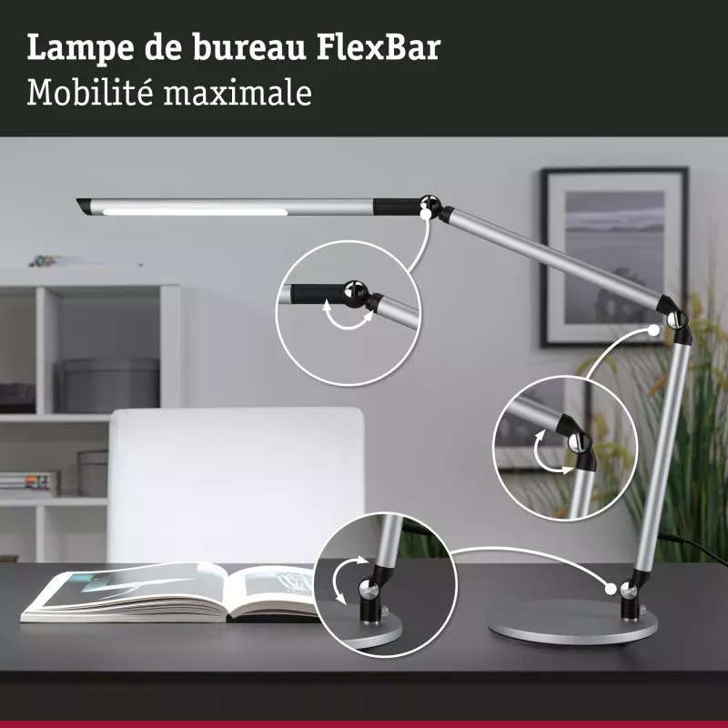 LED Schreibtischlampe mit 3-stufiger Dimmfunktion, FlexBar, weißem Schalter, 700 lm, 9,5 W, Silber