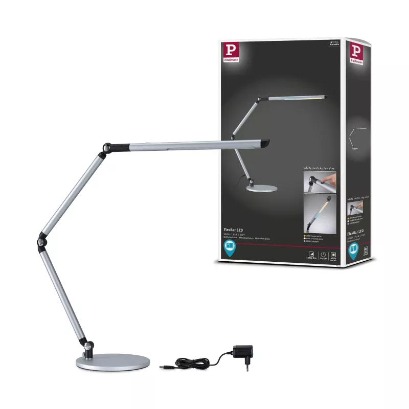 ,Lampe de bureau LED 3-Step-Dim FlexBar White Switch 700lm 9,,5W Argent,