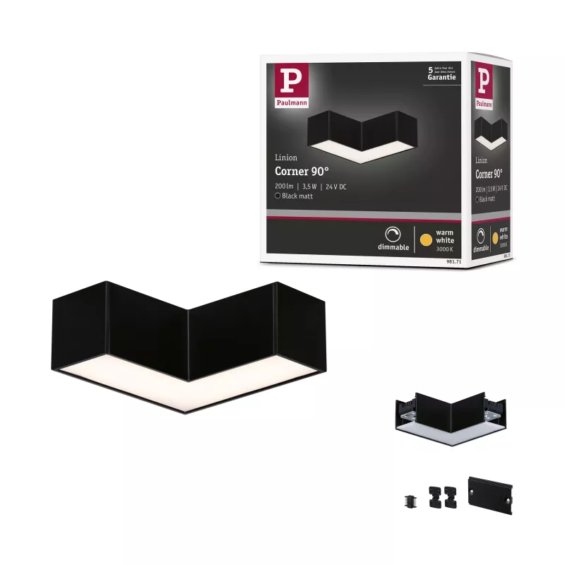 Luz de canal Linion de 90°, 24 V, 3,5 W, 3000 K, color negro. PAULMANN 26 - Cimaise Tableau 