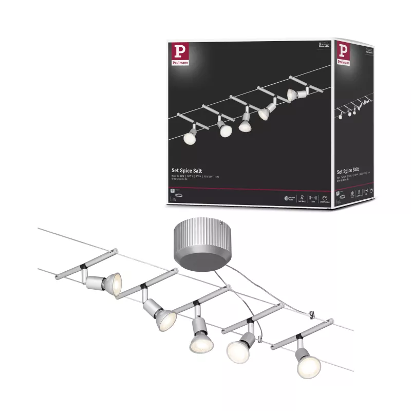 Spice SaltLED GU5 Basis-Kit mit Kabelsystem, 3 max. 5x10W dimmbar 230/12V