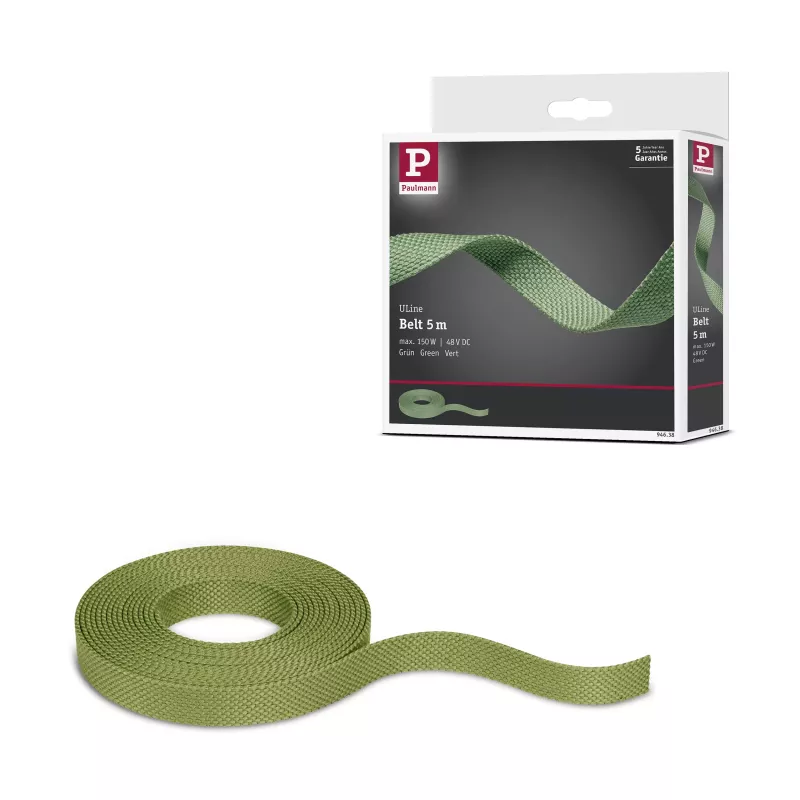 Cinta textil ULine de 5 m, color verde cobre, de dacrón.