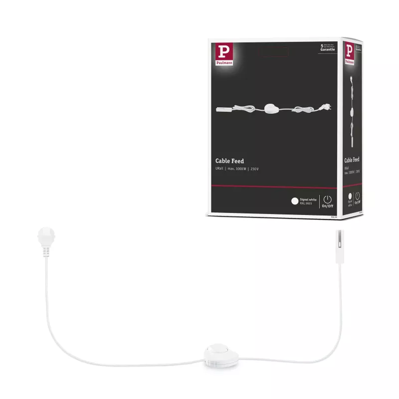 ,URail Alimentation électrique Câble avec interrupteur 2,,4m max. 1000W Blanc signal,
