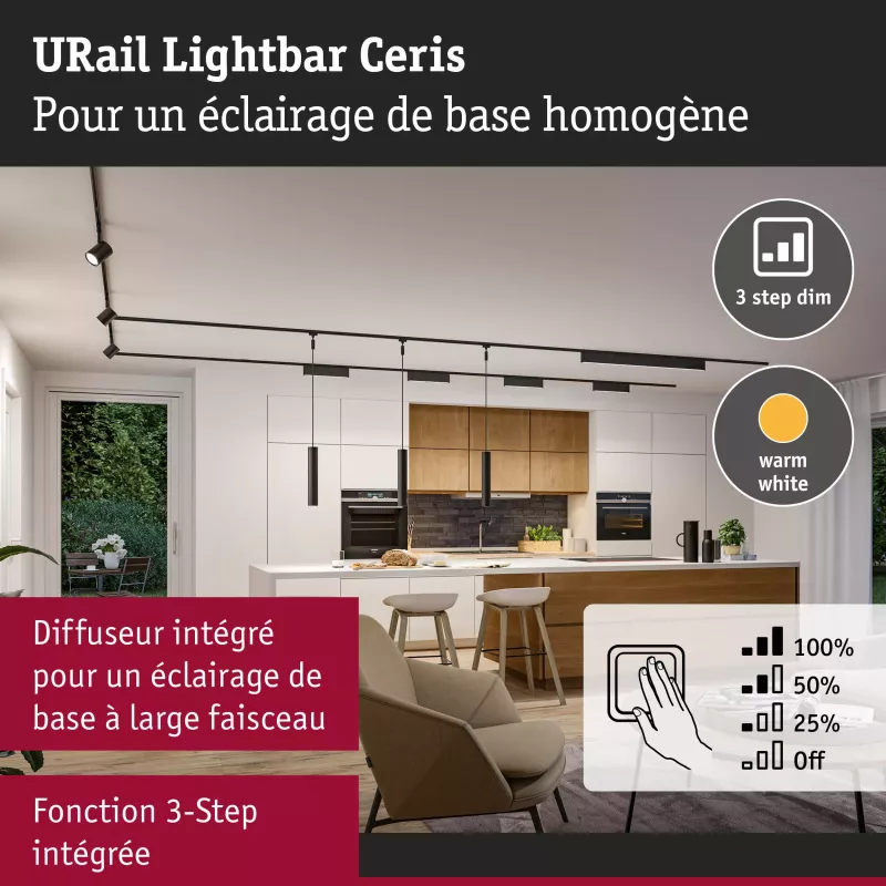 ,URail Lightbar 3-Step-Dim Ceris 800lm 9,,5W 3000K dimmbar 230V, PAULMANN 19 - Cimaise Tableau 