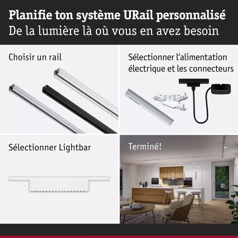 URail Lightbar 3-Step-Dim Zelos 1100lm 10W 4000K gradable 230V Blanc signal PAULMANN 15 - Cimaise Tableau 