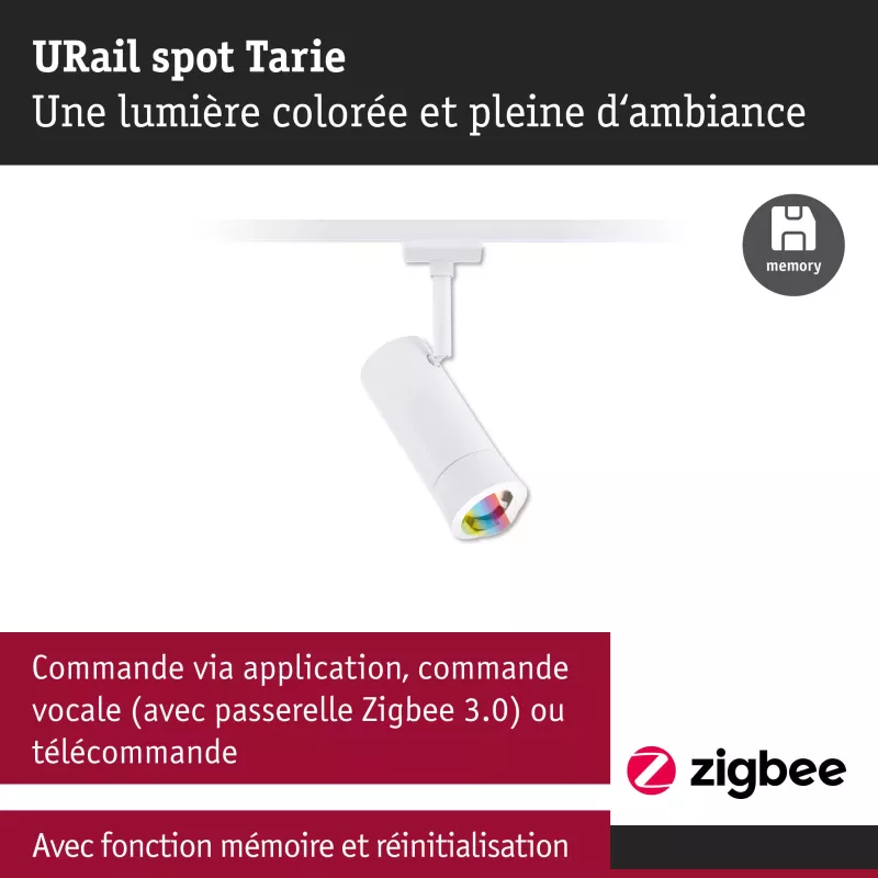 ,URail Spot Smart Home Zigbee 3.0 Tarie RGBW 230lm 4,,5W RGBW+ gradable 230V Blanc signal,