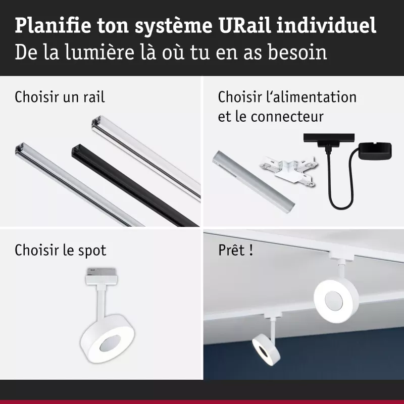 URail Spot sur rail 3-Step-Dim Circle 280lm 5W 3000K gradable 230V Blanc signal PAULMANN 22 - Cimaise Tableau 
