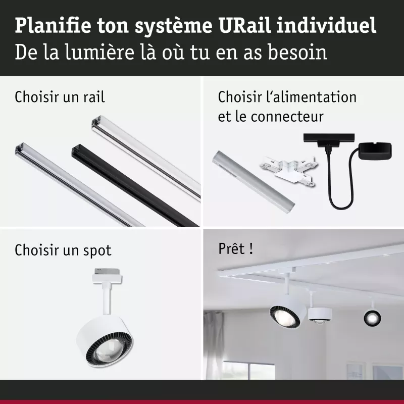 URail Spot sur rail Aldan Spot individuel 470lm 8W 4000K gradable 230V Blanc signal