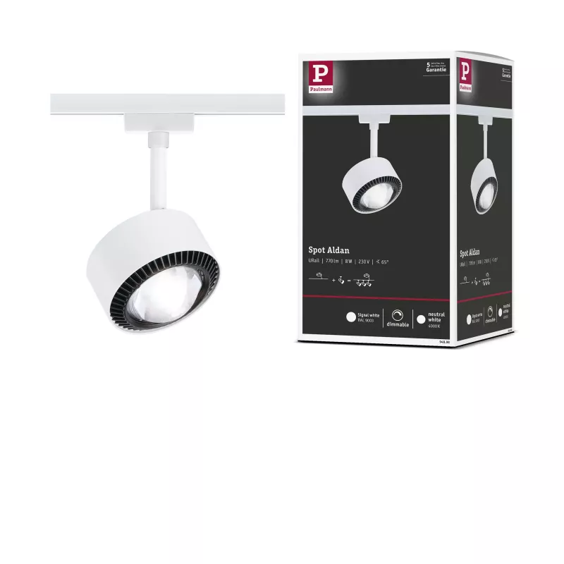 URail Spot sur rail Aldan Spot individuel 470lm 8W 4000K gradable 230V Blanc signal