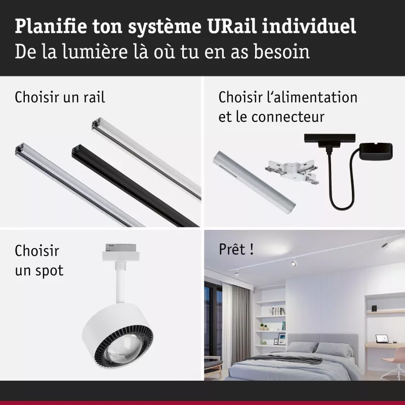 URail Track spotlight Aldan Individual spotlight 500lm 8W White Switch 230V Signal white