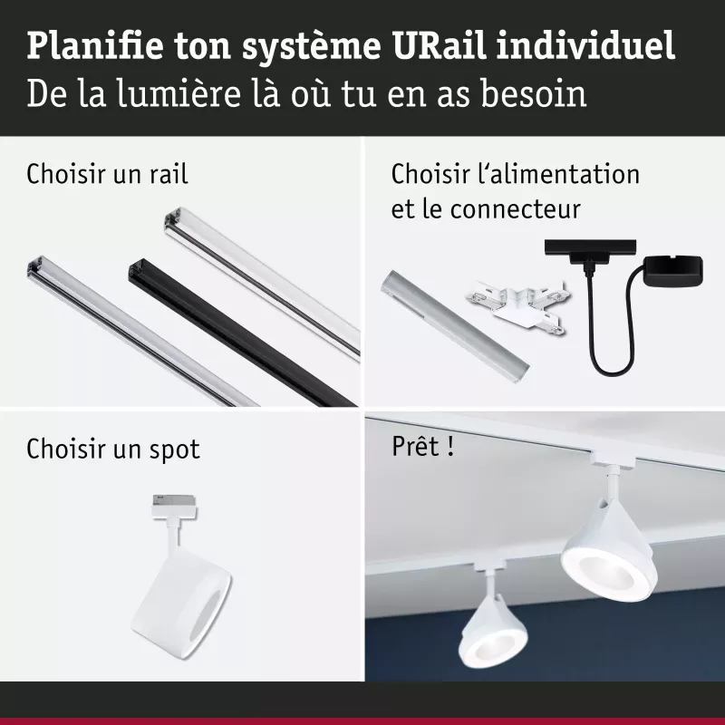 URail Spot sur rail Arena Spot individuel 850lm 15W 2700K gradable 230V Blanc signal