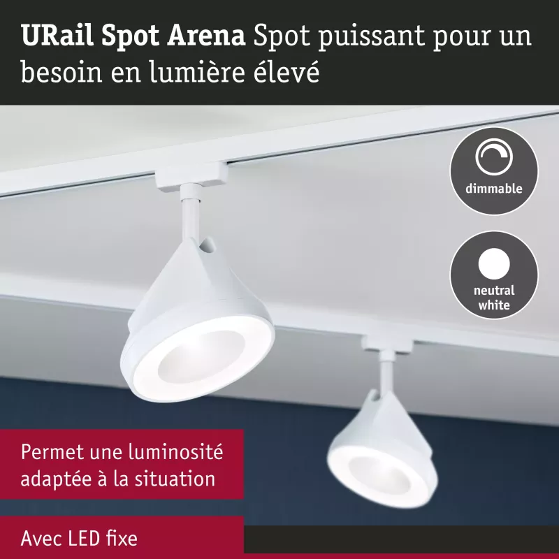 Foco individual para riel URail, 900 lm, 15, 1 W, 4000 K, regulable, 230 V, blanco señal.