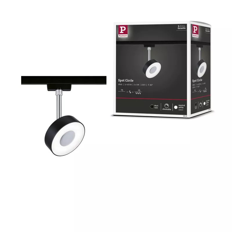 ,URail Spot sur rail Circle 270lm 5W 4000K gradable 230V Noir mat,,,