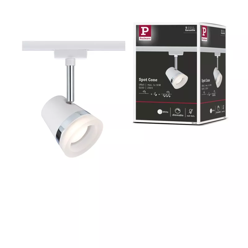 ,URail Spot auf Schienen, Kegel-Spot, einzeln, GU10, max. 10 W, dimmbar, 230 V, Weiß,,,