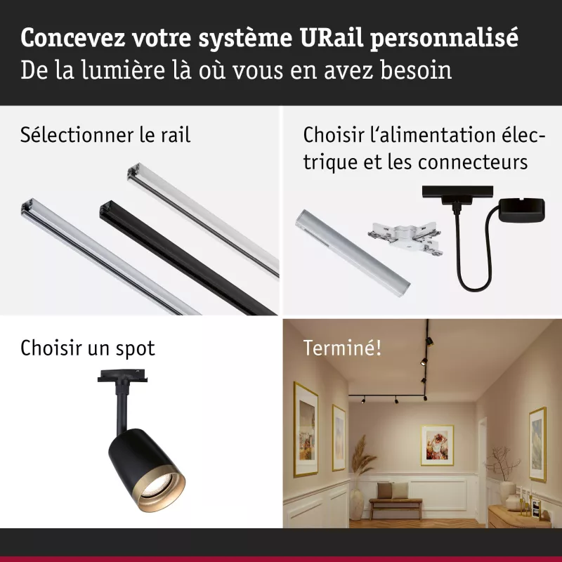 URail Spot on track, individual GU10 spotlight, max. 10W, 230V, matte black, gold PAULMANN 20 - Cimaise Tableau 