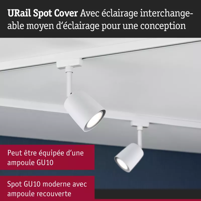 URail Spot sur rail Cover Spot individuel GU10 max. 10W gradable 230V Blanc signal