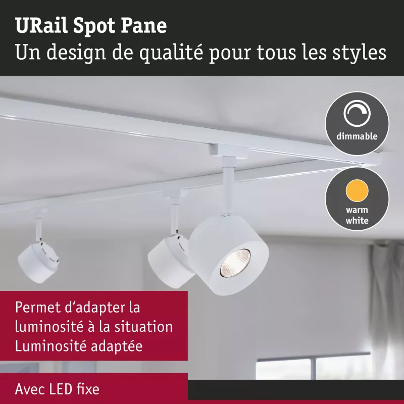 ,URail Spot sur rail Pane 650lm 7,,4W 3000K gradable 230V Blanc signal,