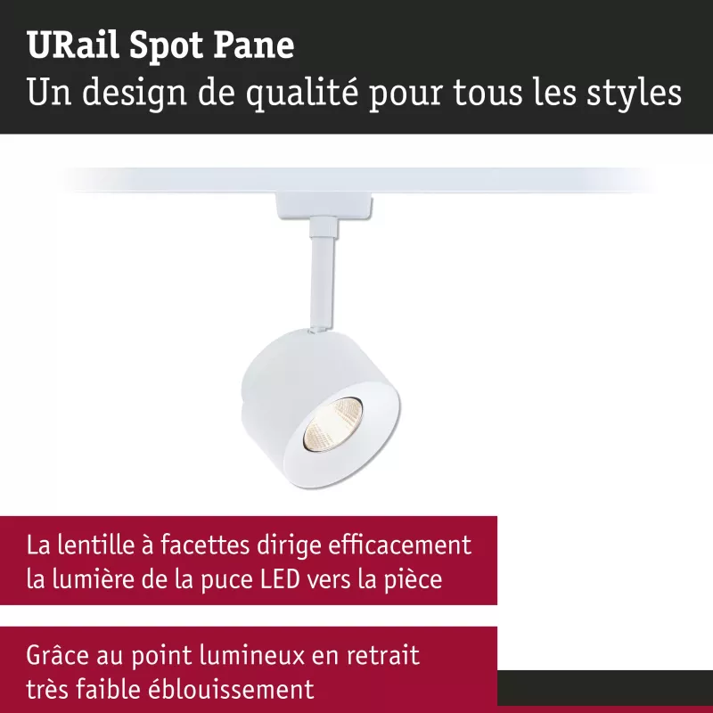 ,URail Spot sur rail Pane 650lm 7,,4W 3000K gradable 230V Blanc signal,
