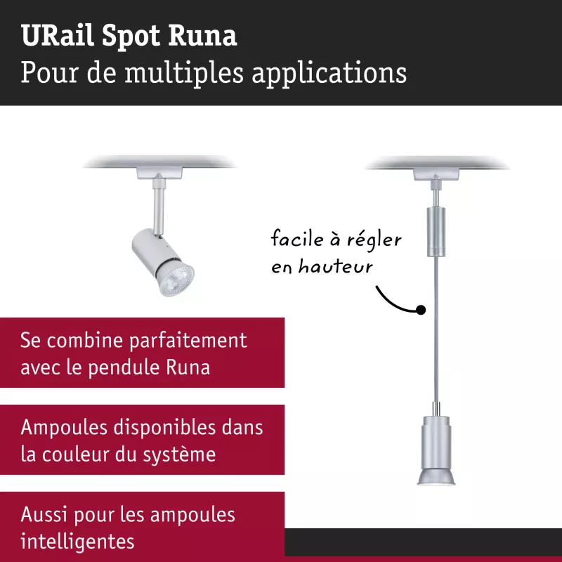 URail Spot sur rail Runa Spot individuel GU10 max. 10W gradable 230V PAULMANN 31 - Cimaise Tableau 