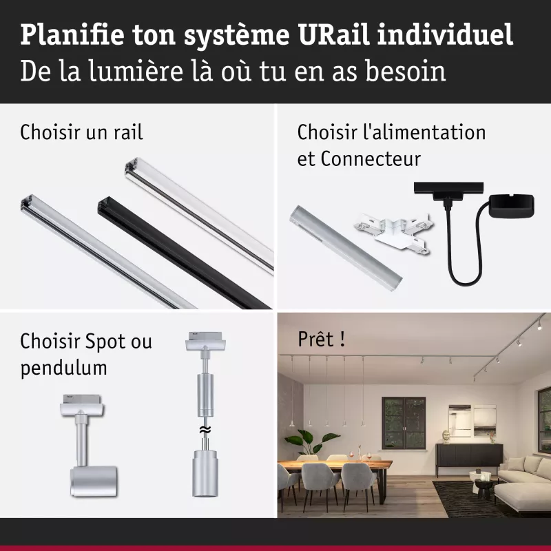 URail Spot sur rail Runa Spot individuel GU10 max. 10W gradable 230V PAULMANN 32 - Cimaise Tableau 