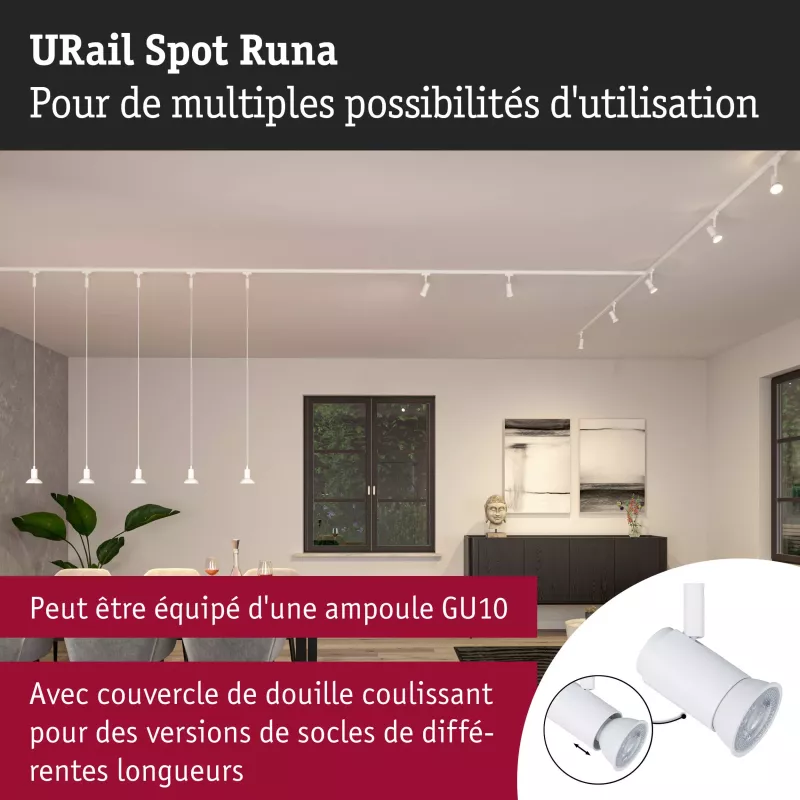 URail Gleisstrahler Runa Einzelstrahler GU10 max. 10W dimmbar 230V Signal weiß