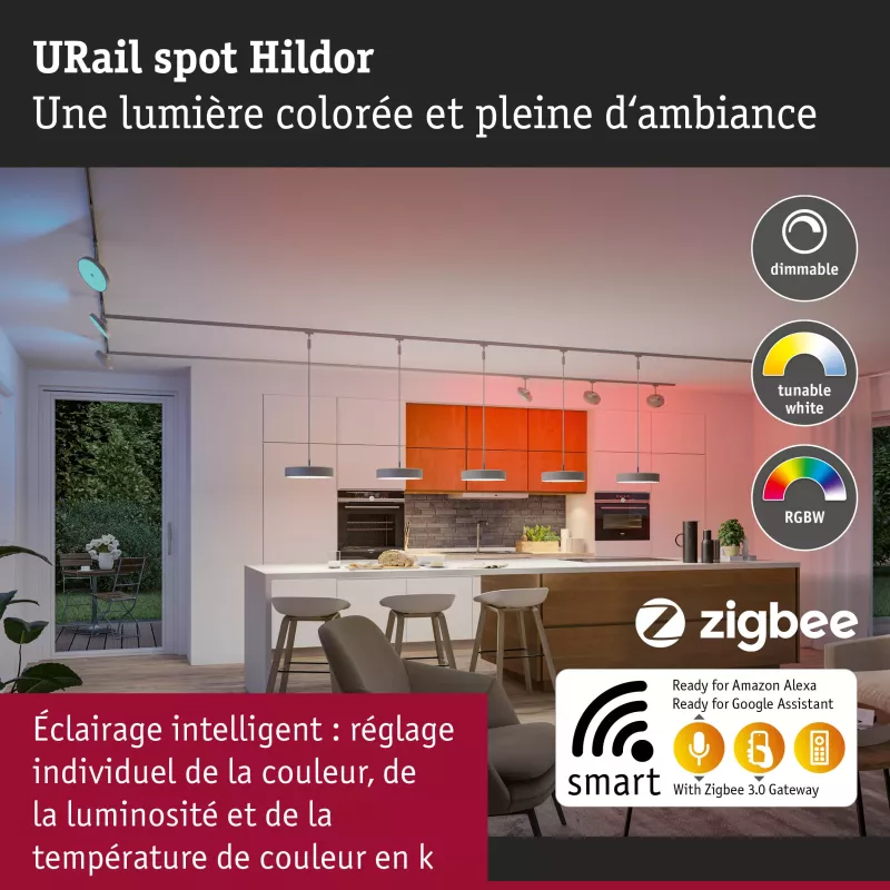 Foco de riel URail Smart Home Zigbee 3.0 Hildor RGBW 500lm 7.5W RGBW+ regulable 230V,