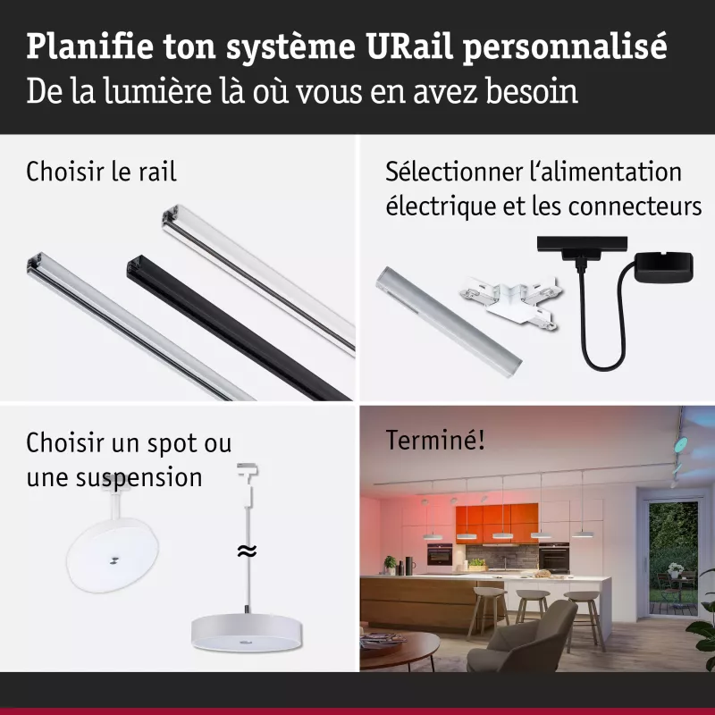 ,URail Spot sur rail Smart Home Zigbee 3.0 Hildor RGBW 500lm 7,,5W RGBW+ gradable 230V Blanc signal,