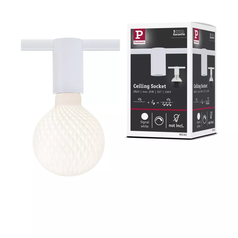 URail Spot sur rail Socket E27 max. 20W gradable 230V Blanc signal