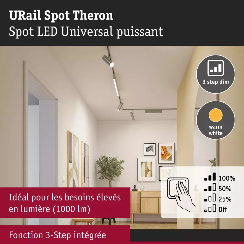 URail Spot sur rail Theron Spot individuel 1020lm 11W 3000K gradable 230V