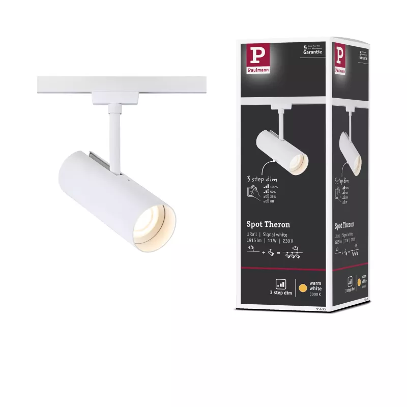 Foco para riel URail Theron Individual 1020lm 11W 3000K regulable 230V Blanco señal PAULMANN 22 - Cimaise Tableau 
