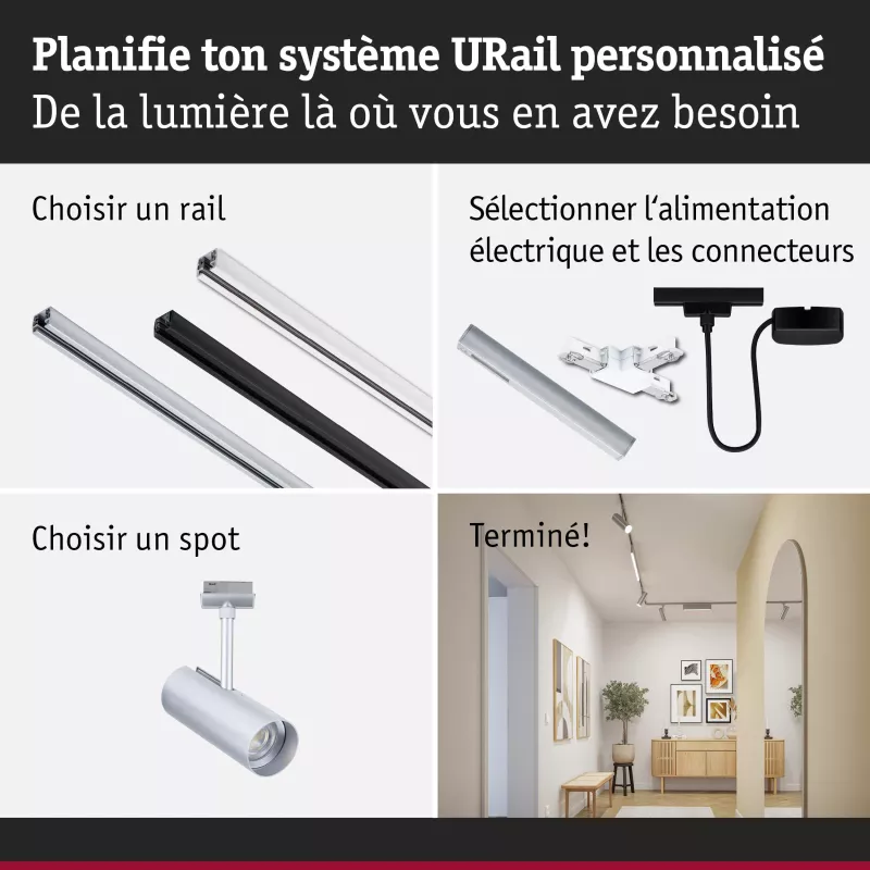 URail Spot sur rail Theron Spot individuel 1100lm 11W 4000K gradable 230V