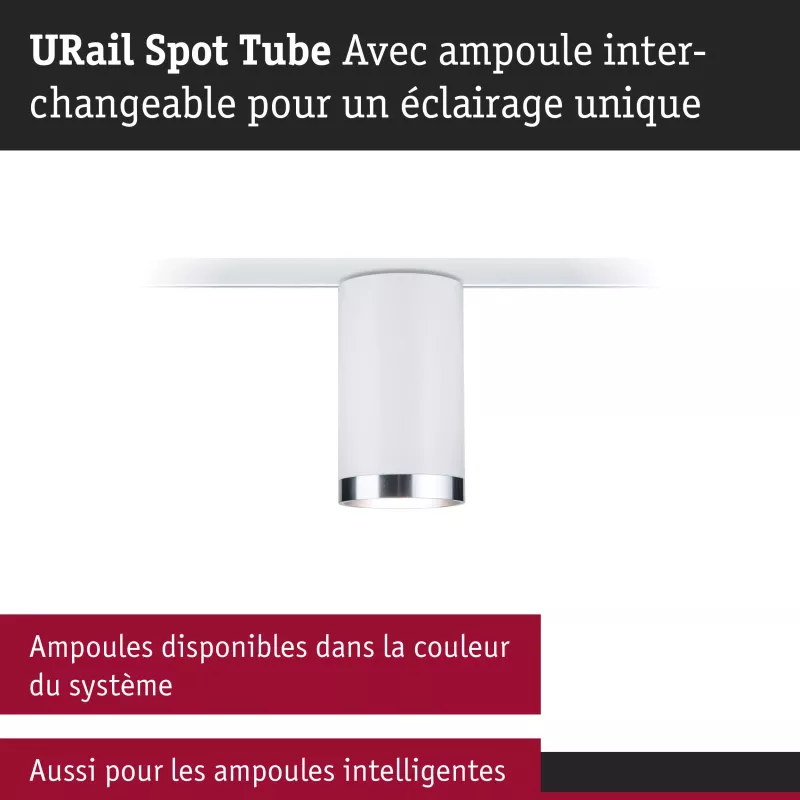 URail Track Spot Tube, Individual GU10, max. 10W, Dimmable, 230V, Signal White