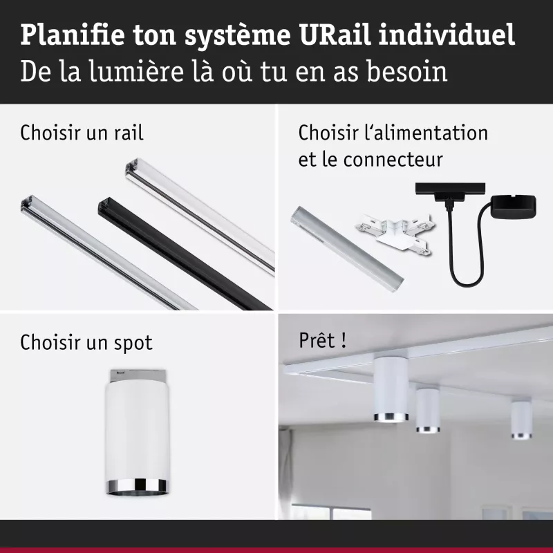 URail Spot sur rail Tube Spot individuel GU10 max. 10W gradable 230V Blanc signal