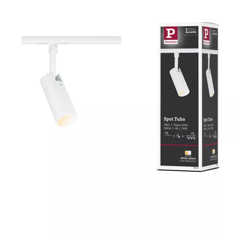 URail Spot sur rail Tubo Spot individuel 320lm 4W 2700 - 4000K 230V Blanc signal