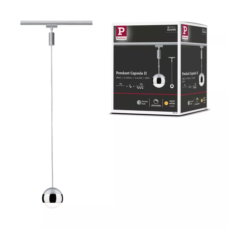 ,URail Suspension Capsule II 439lm 6,,3W 2700K gradable 230V Chrome mat,,, PAULMANN 20 - Cimaise Tableau 
