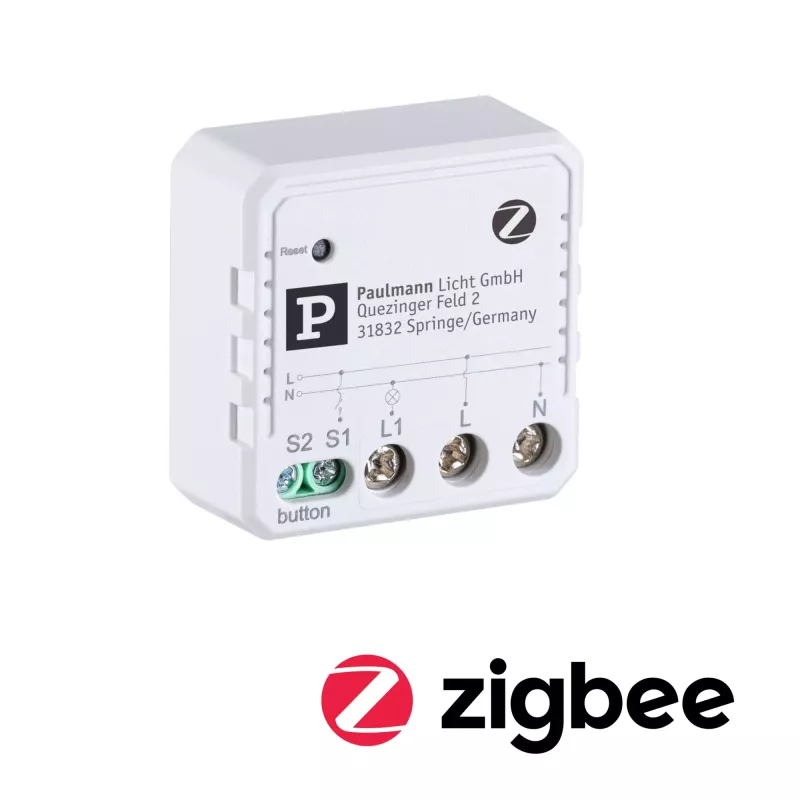 Actuador empotrable de encendido/apagado Zigbee 3.0 para hogar inteligente, color blanco.