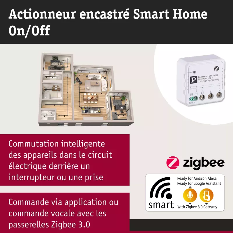 Smart-Home-Zigbee-3.0-Ein/Aus-Einbauschalter, Weiß