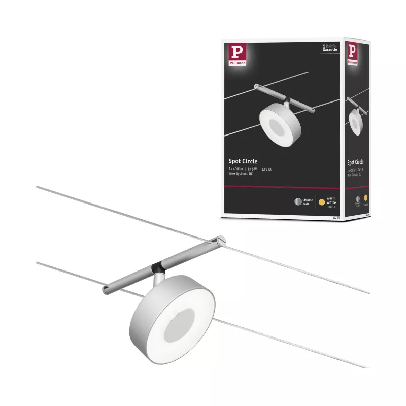 Sistema de cable de focos LED circulares CorDuo, individuales, 180 lm, 5 W, 3000 K, 12 V