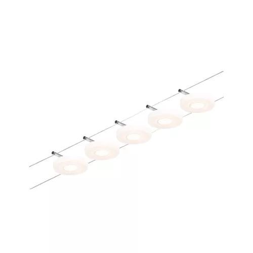 Kit base de sistema de cable LED CorDuo DiscLED 5x200lm 5x4.5W 3000K 230/12V Cromo mate, Cromo