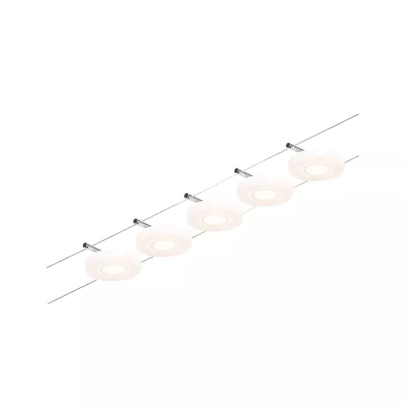 Kit base de sistema de cable LED CorDuo DiscLED 5x200lm 5x4.5W 3000K 230/12V Cromo mate, Cromo - système d'accrochage et décoration