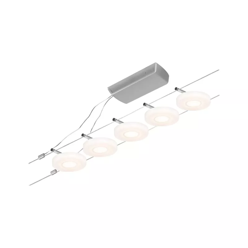 CorDuo DiscLED LED Cable System Base Kit 5x200lm 5x4.5W 3000K 230/12V Matte Chrome, Chrome
