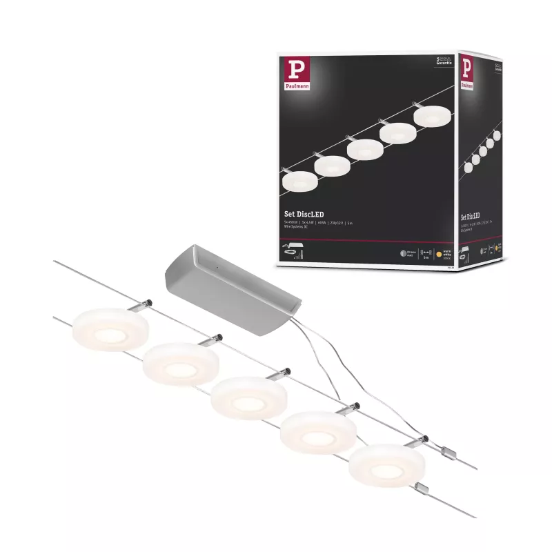 CorDuo DiscLED LED Kabelsystem-Basisset 5x200lm 5x4,5W 3000K 230/12V Mattchrom, Chrom