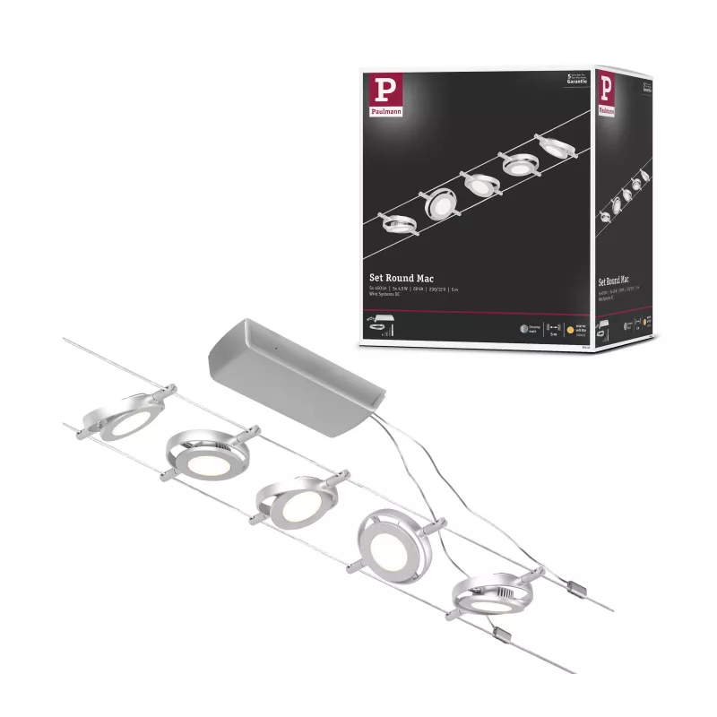 Kit base para sistema de cable LED CorDuo RoundMac 5x200lm 5x4,5W 3000K 230/12V