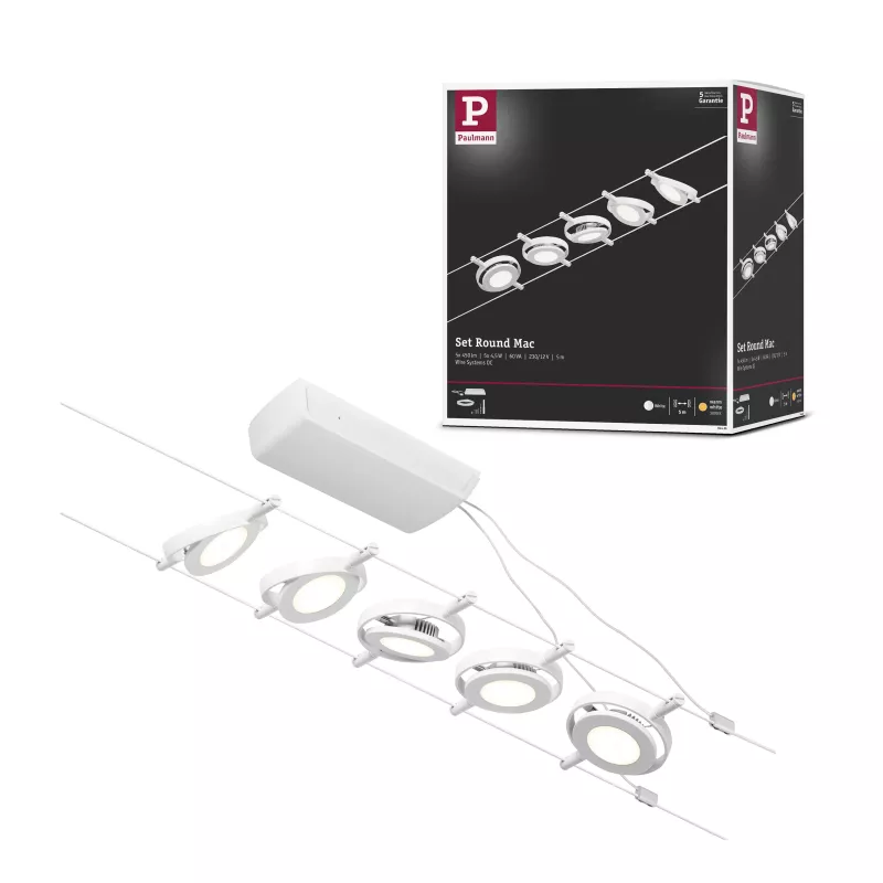 Kit base para sistema de cable LED CorDuo RoundMac 5x200lm 5x4,5W 3000K 230/12V