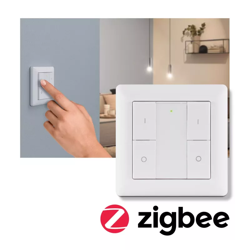 Interruptor de pared inteligente Zigbee 3.0 con encendido/apagado/regulable, color blanco.
