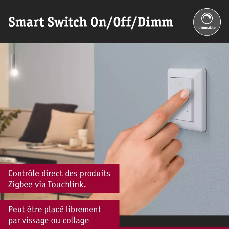 Interrupteur mural Smart Home Zigbee 3.0 On/Off/Dimm Blanc